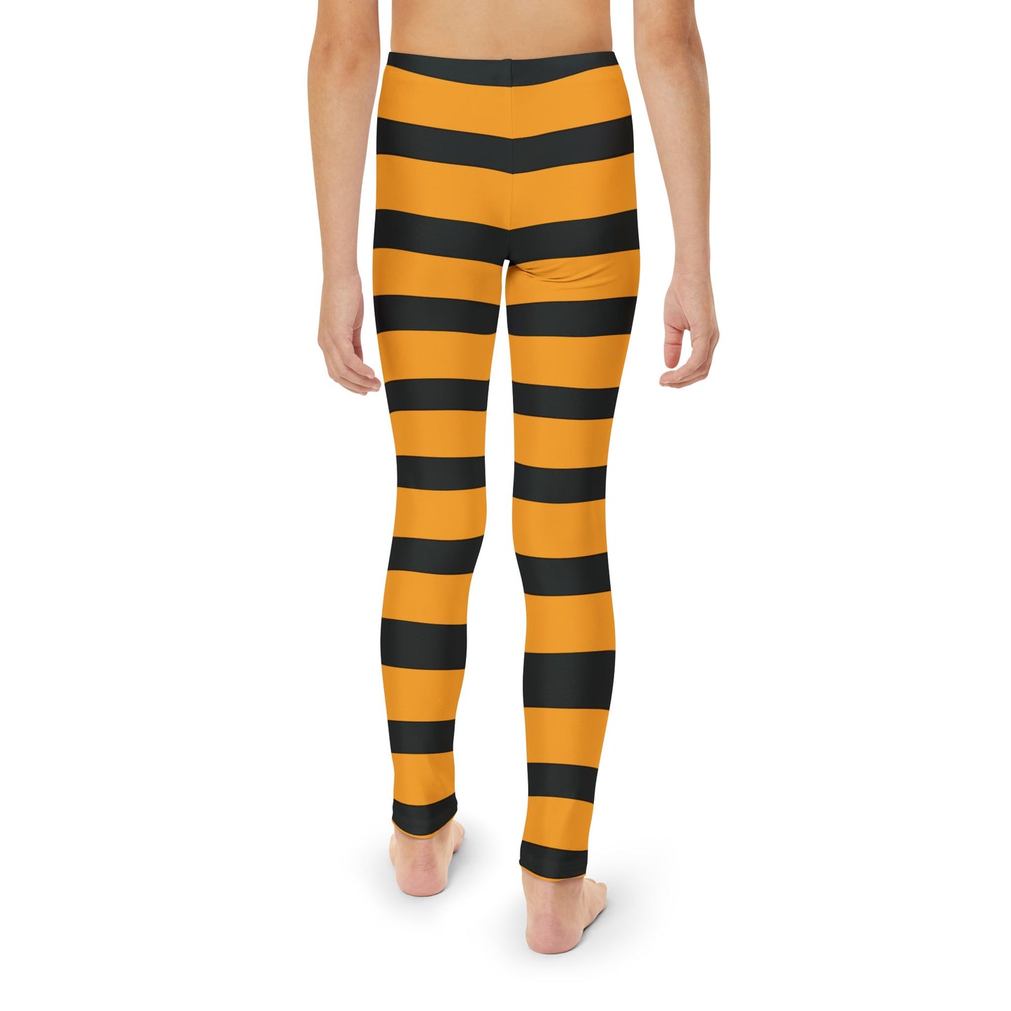 Youth Full-Length Leggings (AOP) Witch Stripes/ Orange