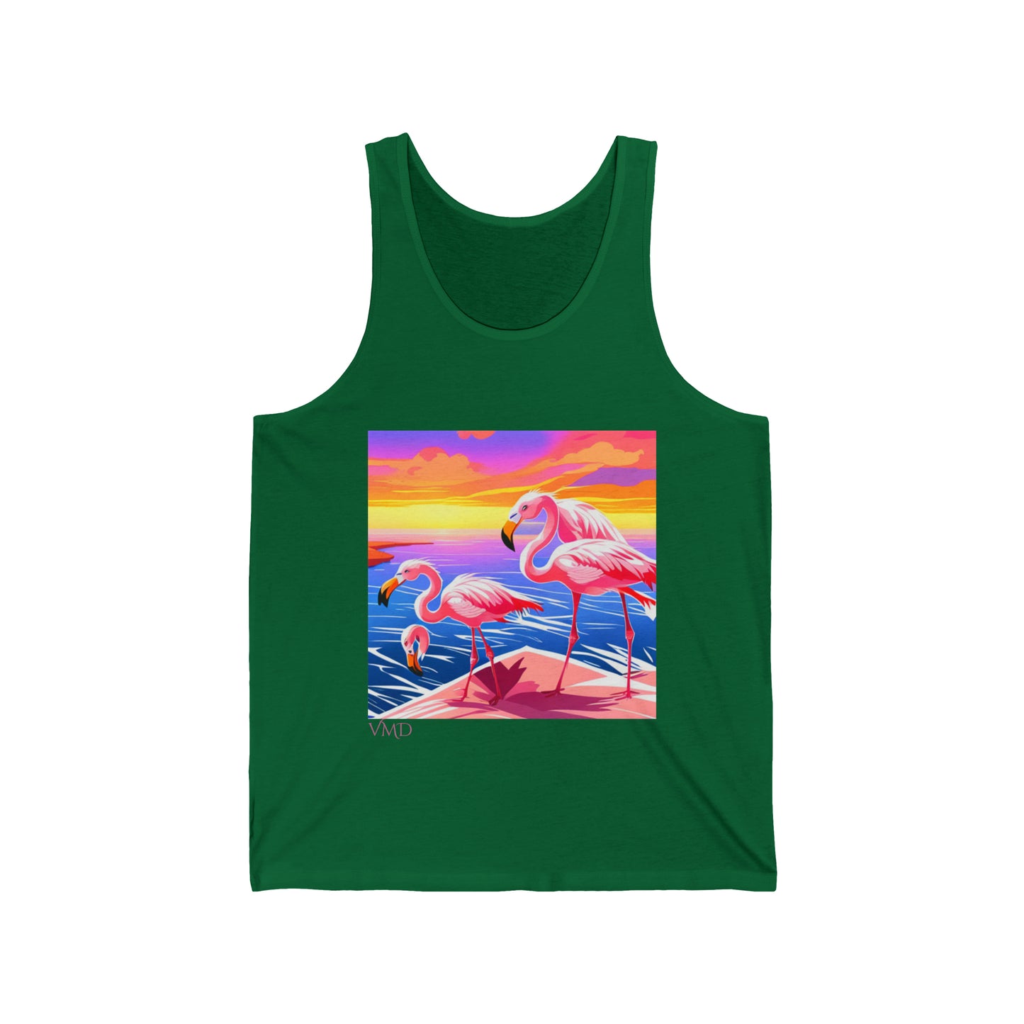 Womans Jersey Tank/Flamingos/water