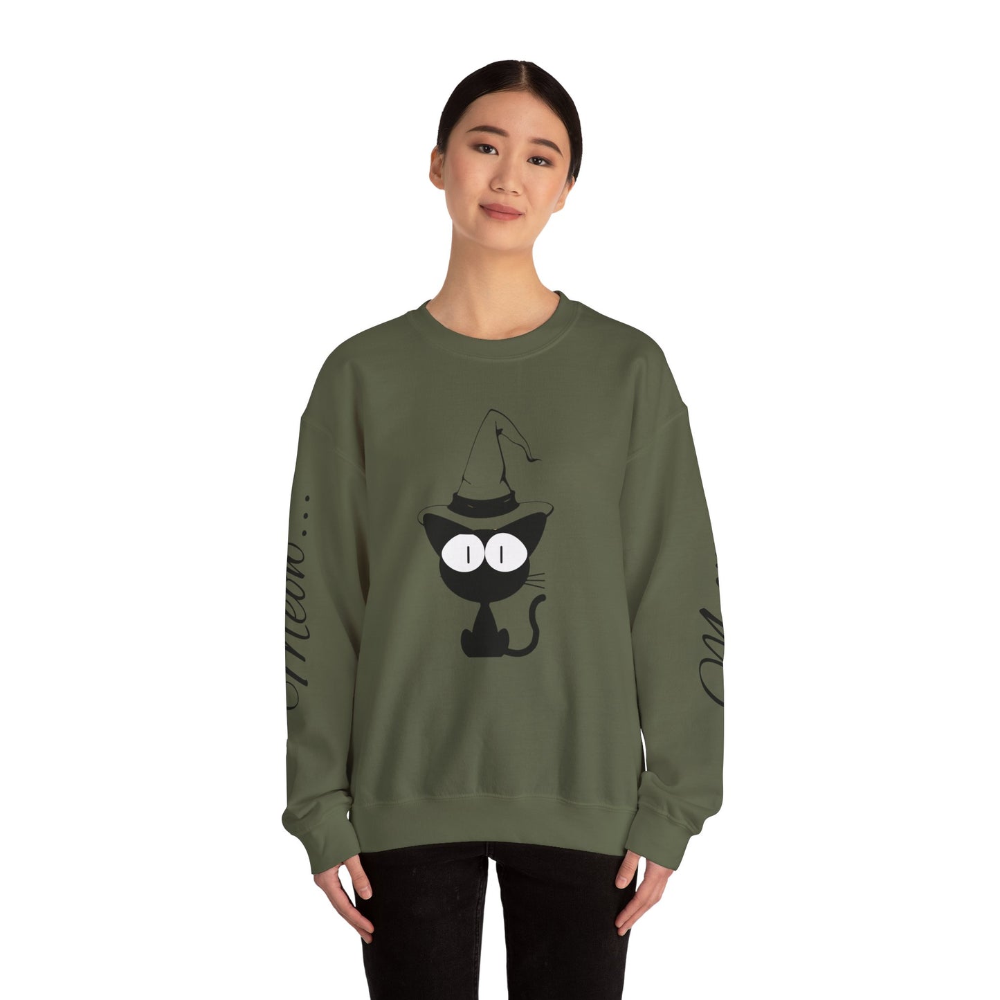 Womans Heavy Blend™ Crewneck Sweatshirt/Cat in a Hat/Holiday/Text down the Arm