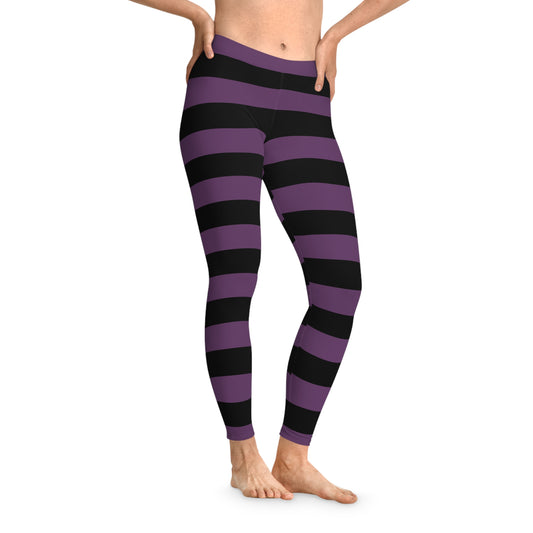 Womans Stretchy Leggings (AOP)/Witch Stripes/Dark Purple