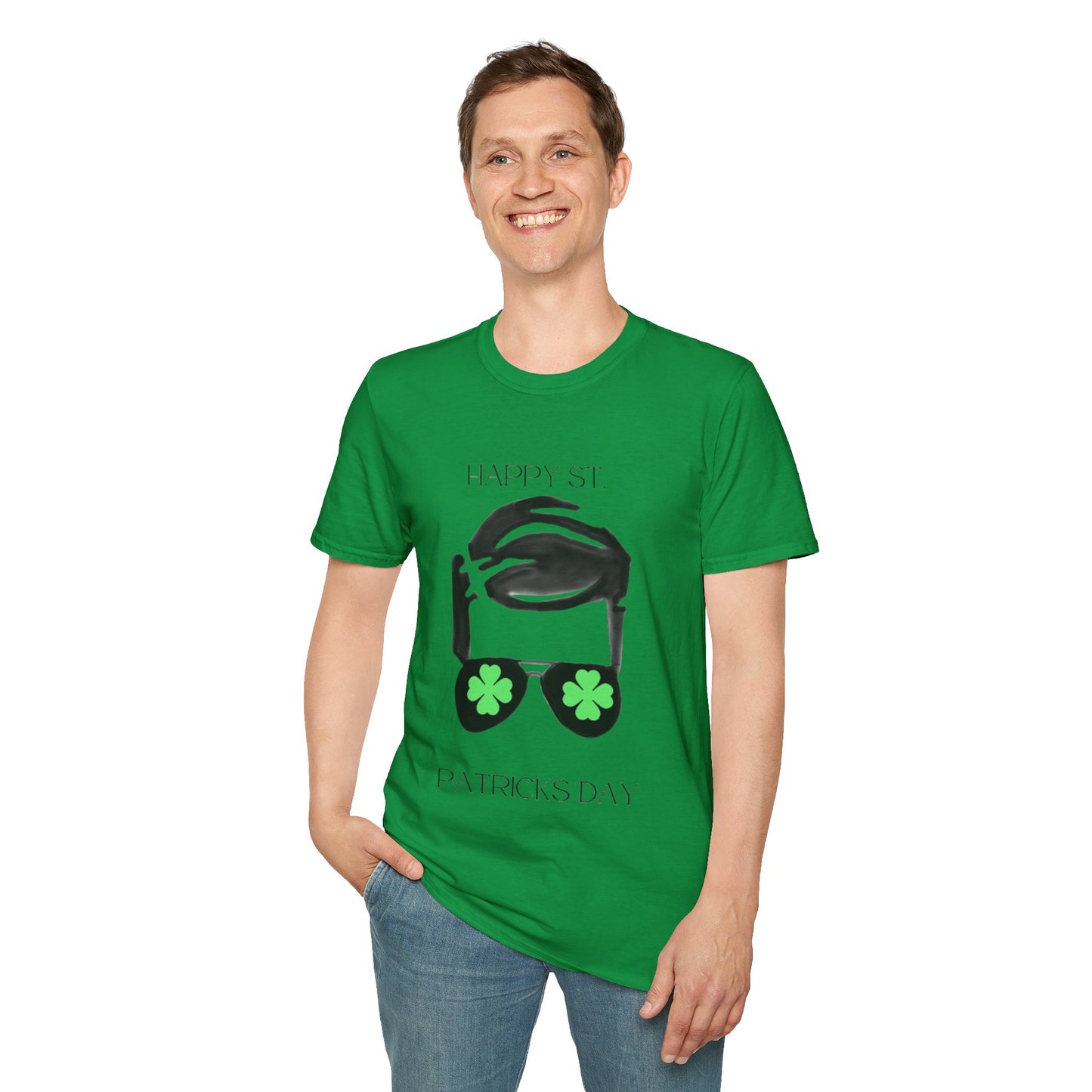 Unisex Softstyle T-Shirt/Happy St. Patricks' Day/Black Glasses/Green Clovers