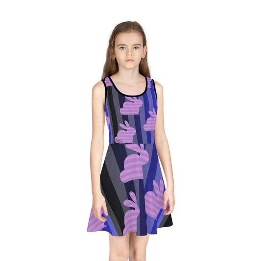 Girls' Sleeveless Easter/ Sundress (AOP)//Purple Bunnies/Blue Background