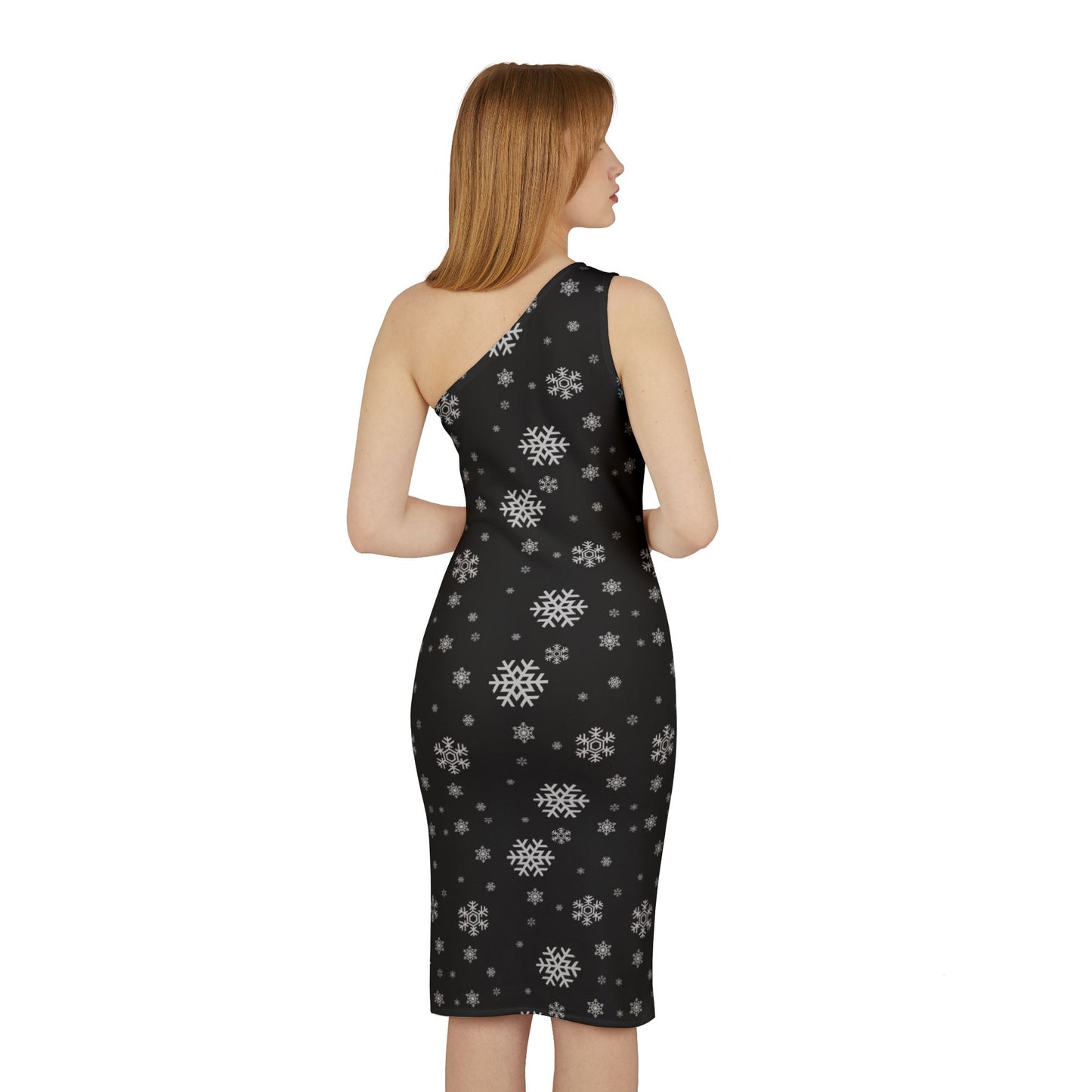 Women's Holiday Shoulder Dress (AOP)/White Snowflakes /Black/ BG