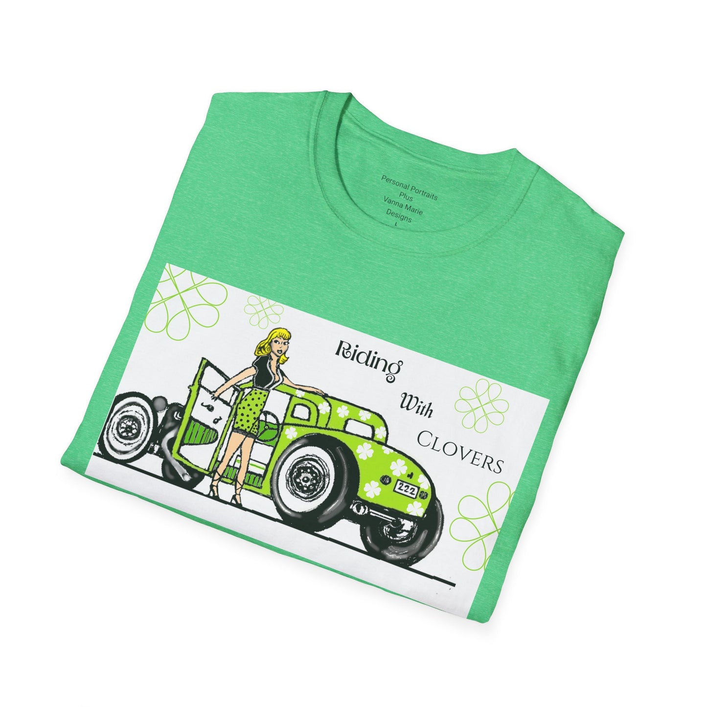 Unisex Softstyle T-Shirt/ Riding with clovers/blonde