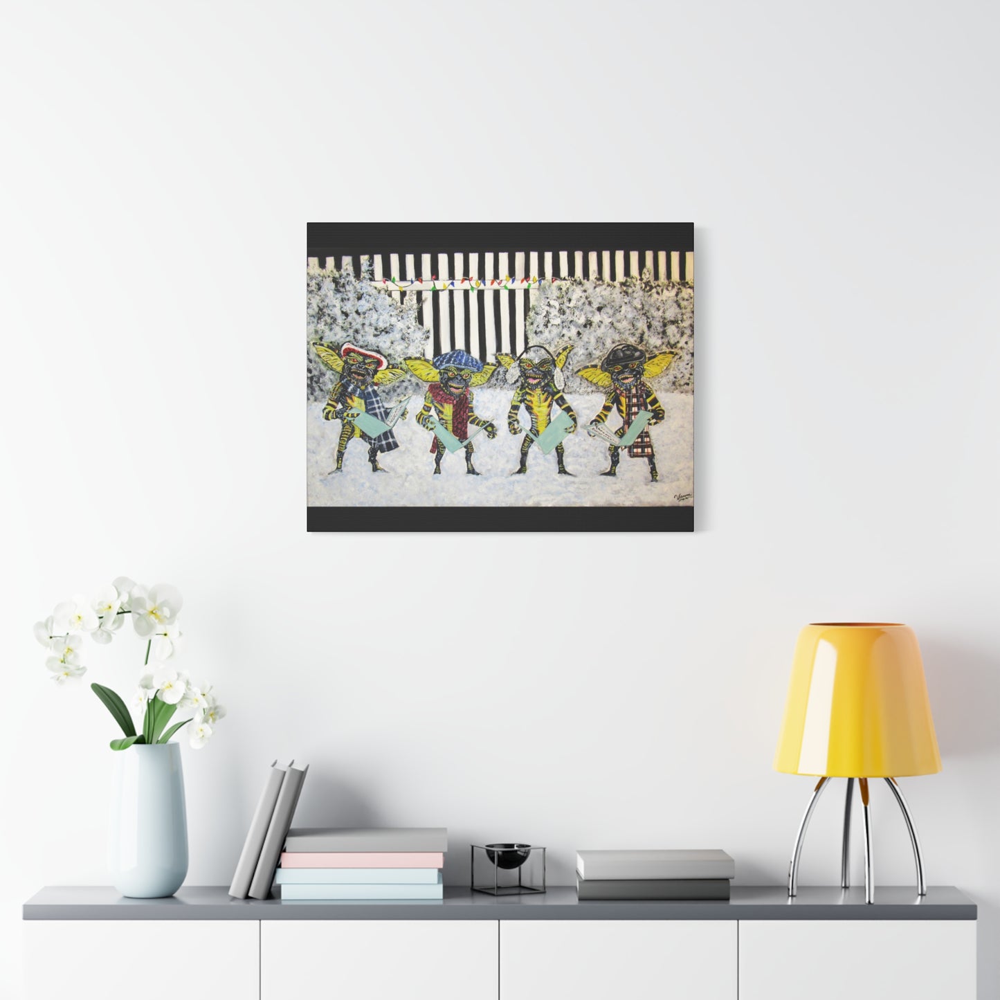 Matte Canvas, Stretched, 1.25"/ Acrylic Painting Print/ Caroling Gremlins