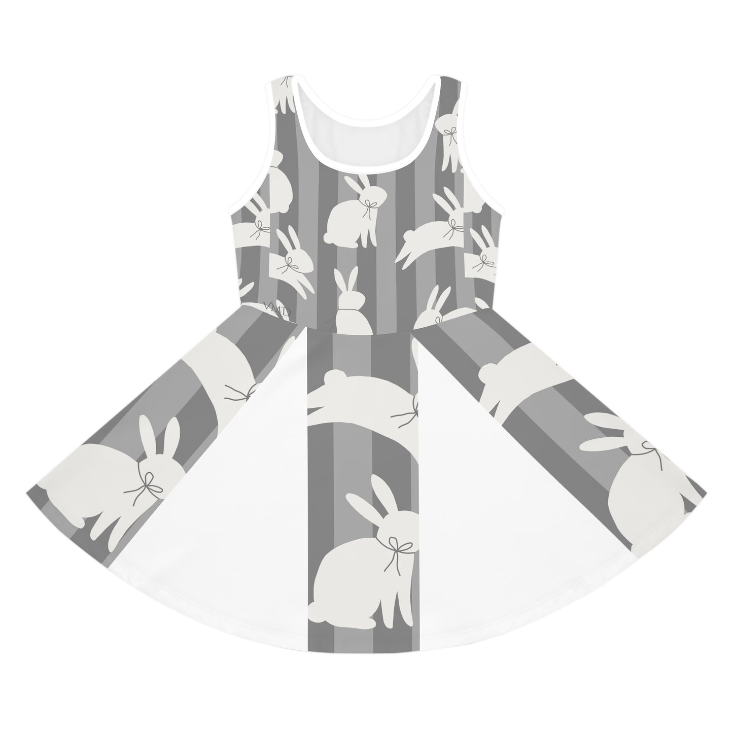 Girls' Sleeveless Easter/Sundress (AOP)/Bunnies/White/Grey Background