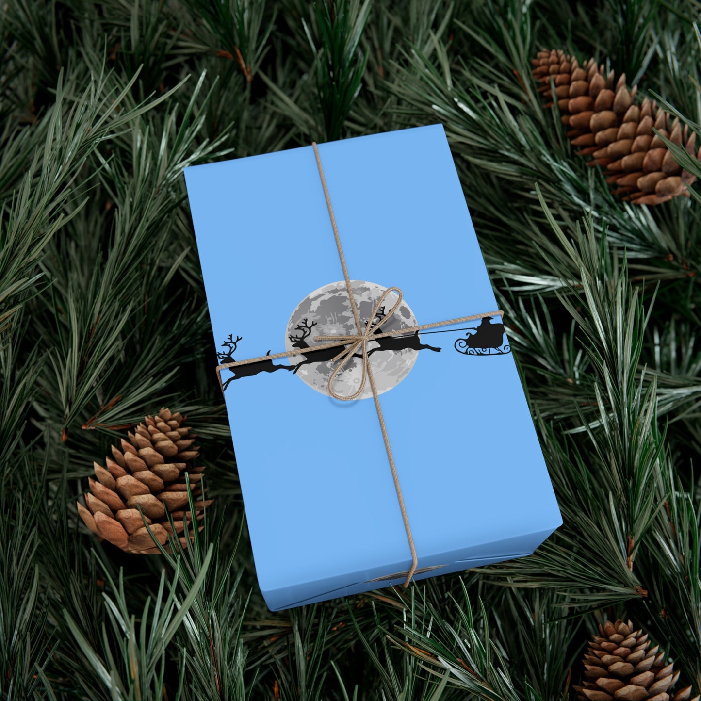 Holiday Gift Wrap Papers/ Blue/Santa in the sky Silhouette