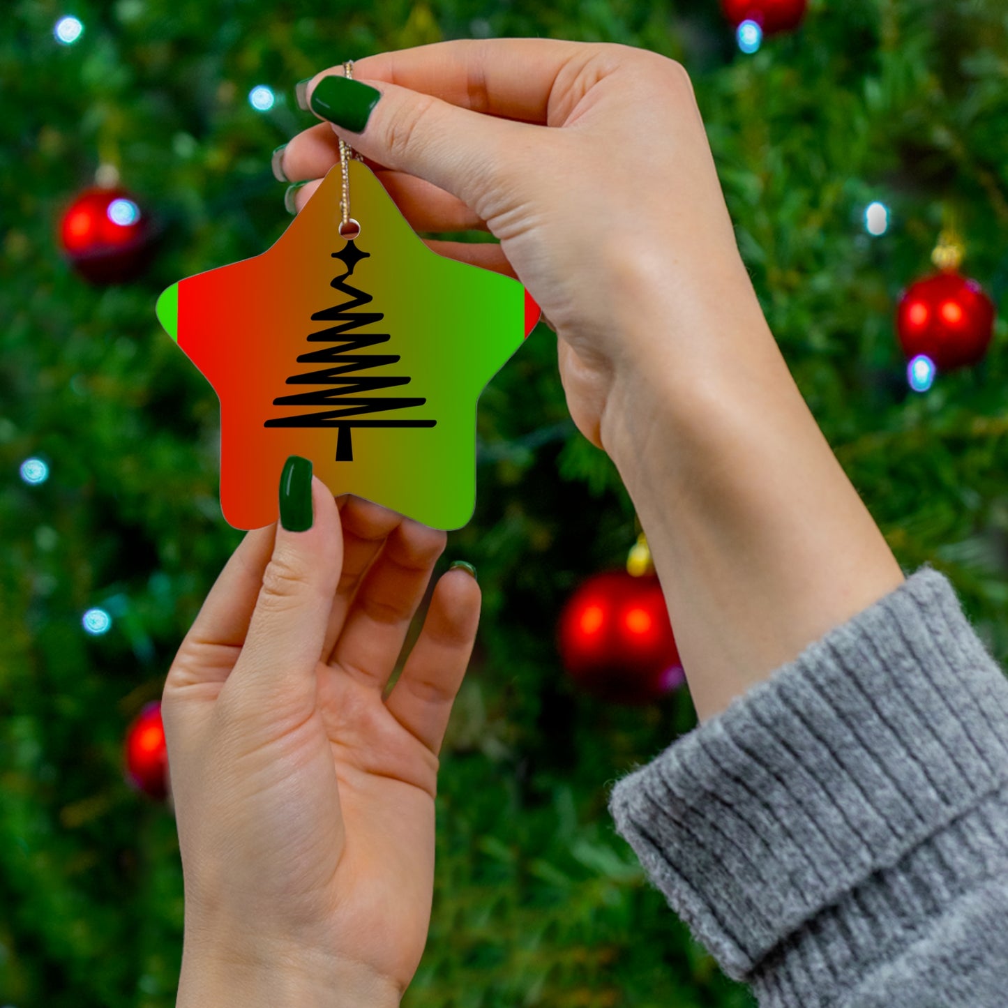 Ceramic Ornament, 4 Shapes/Red/Green Gradient/Christmas Tree