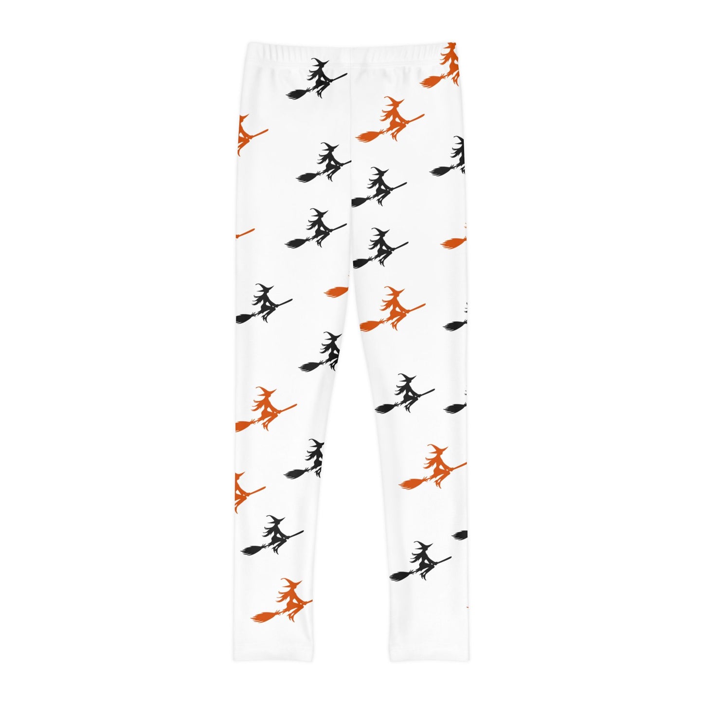 Youth Full-Length Leggings (AOP)/Witches on a Broom/Orange/Black