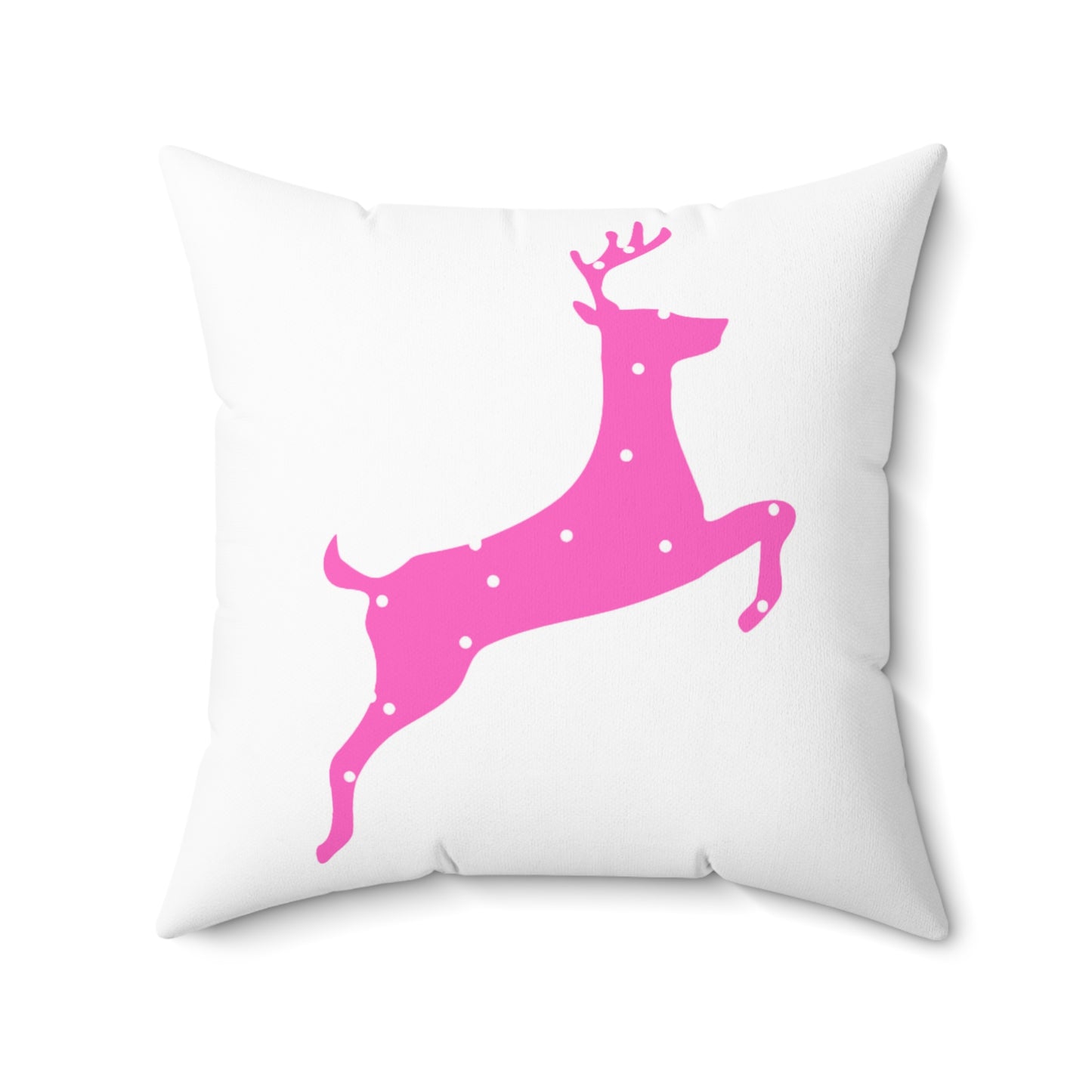 Spun Polyester Square Pillow/Pink Poke a Dot Reindeer/Holiday/White