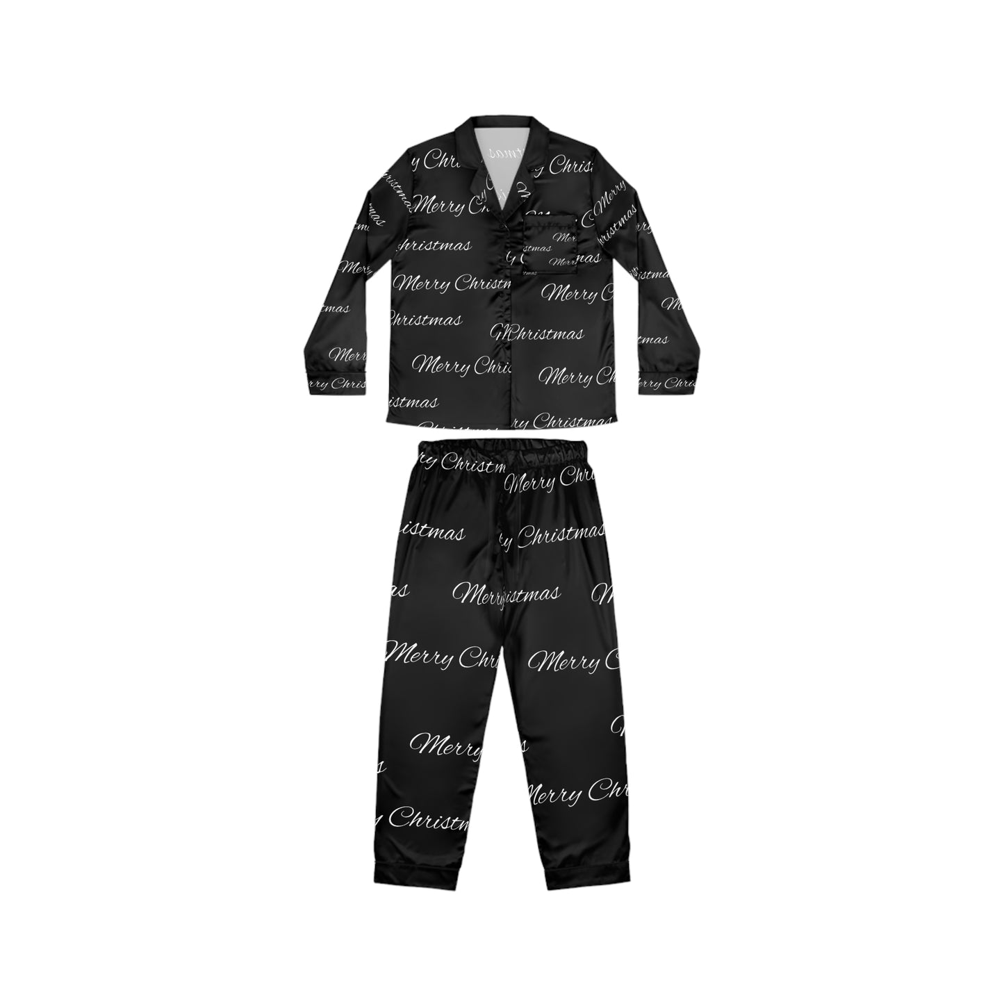 Women's Satin Pajamas (AOP)/ Merry Christmas/Black /White