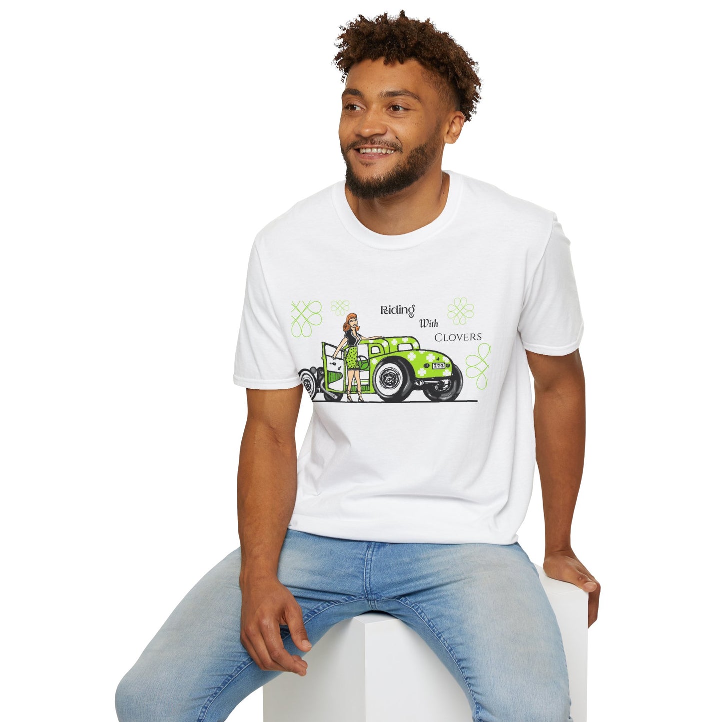 Unisex Softstyle T-Shirt Riding with clovers/ Redhead