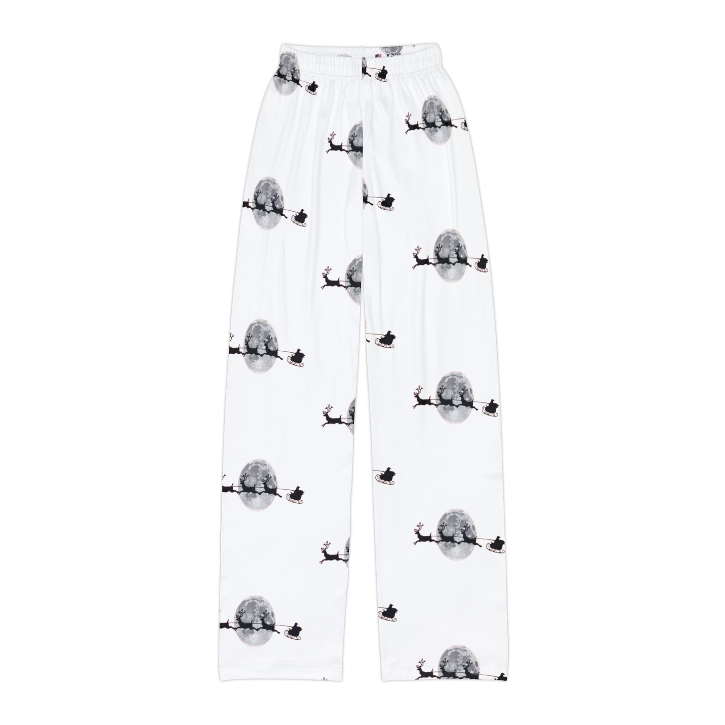 Kids Pajama Pants (AOP)/Santa flying across the moon/White