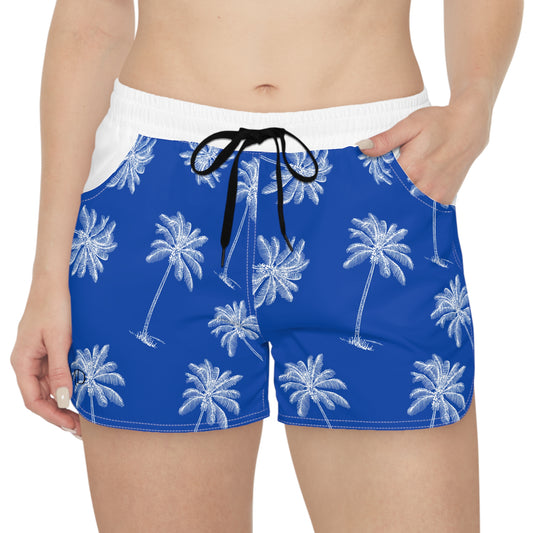 Women's Casual Shorts (AOP)/Palm Trees/Blue/White