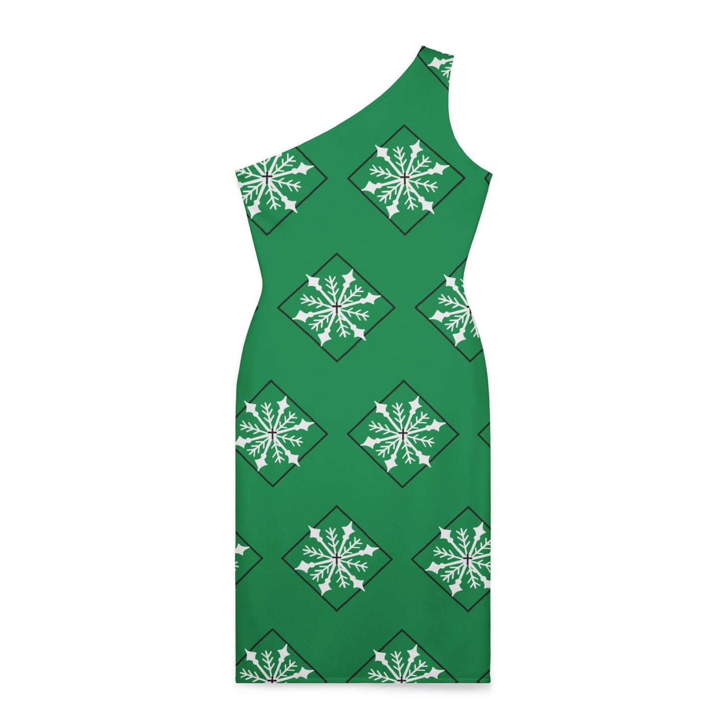 Women's Holiday Shoulder Dress (AOP)White Snowflake/Diamond/Green BG