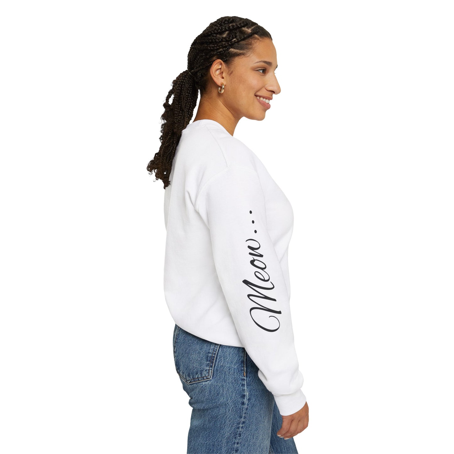 Womans Heavy Blend™ Crewneck Sweatshirt/Cat in a Hat/Holiday/Text down the Arm