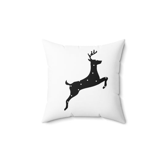 Spun Polyester Square Pillow/Black Poke a Dot Reindeer/Holiday/White