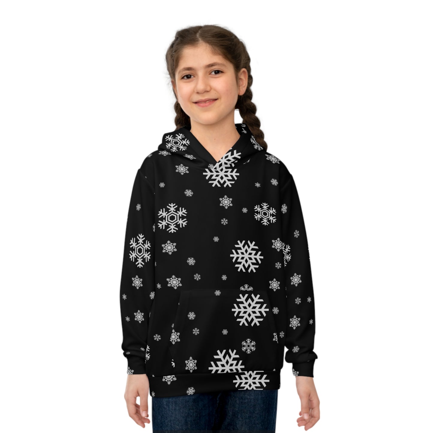 Children's Hoodie (AOP)/White Snowflakes /Black/ BG