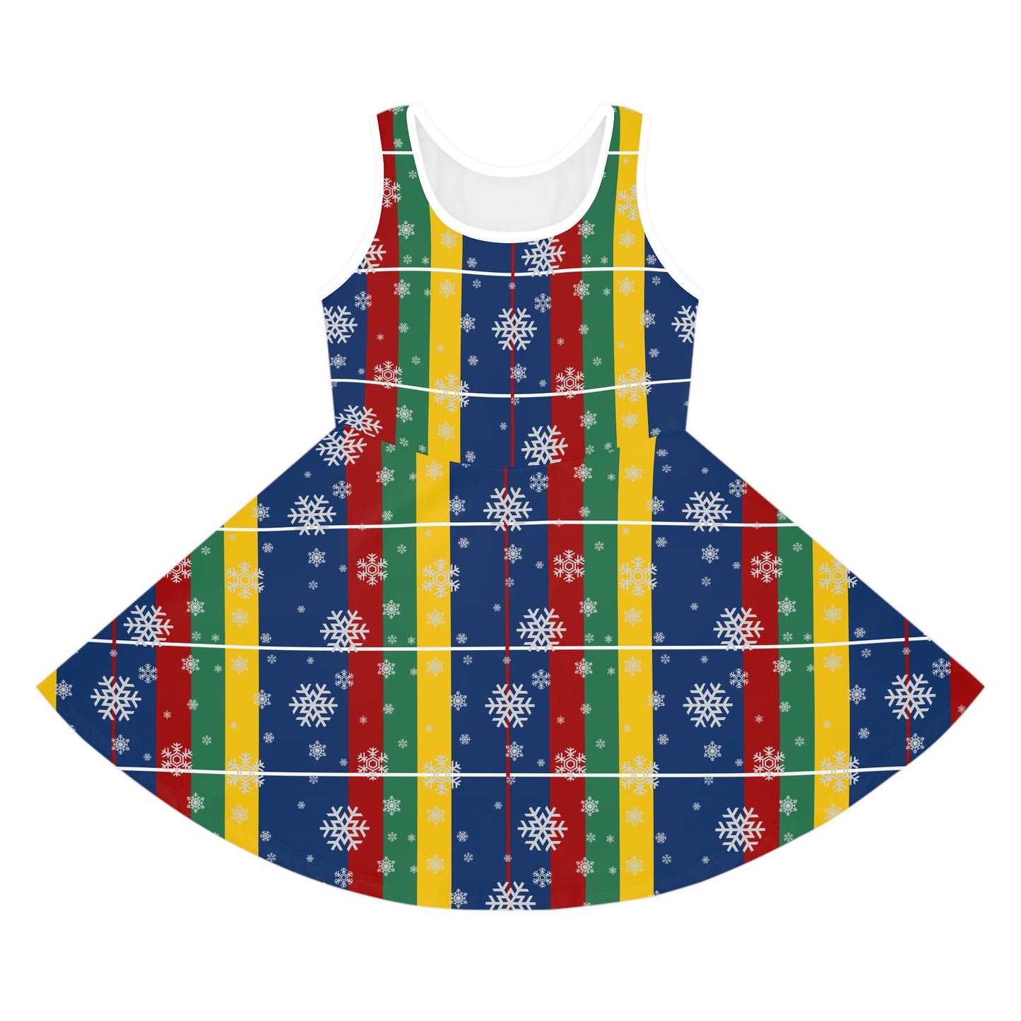 Girls' Sleeveless Sundress (AOP)/Holiday/Blue /Red /Green/ Yellow/ Plaid/ White Snowflakes