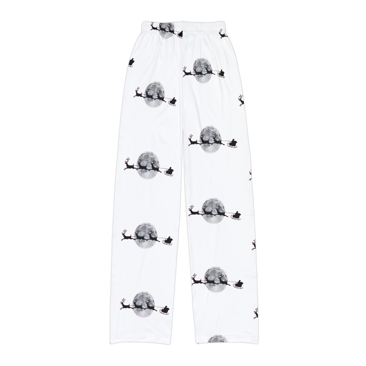 Kids Pajama Pants (AOP)/Santa flying across the moon/White