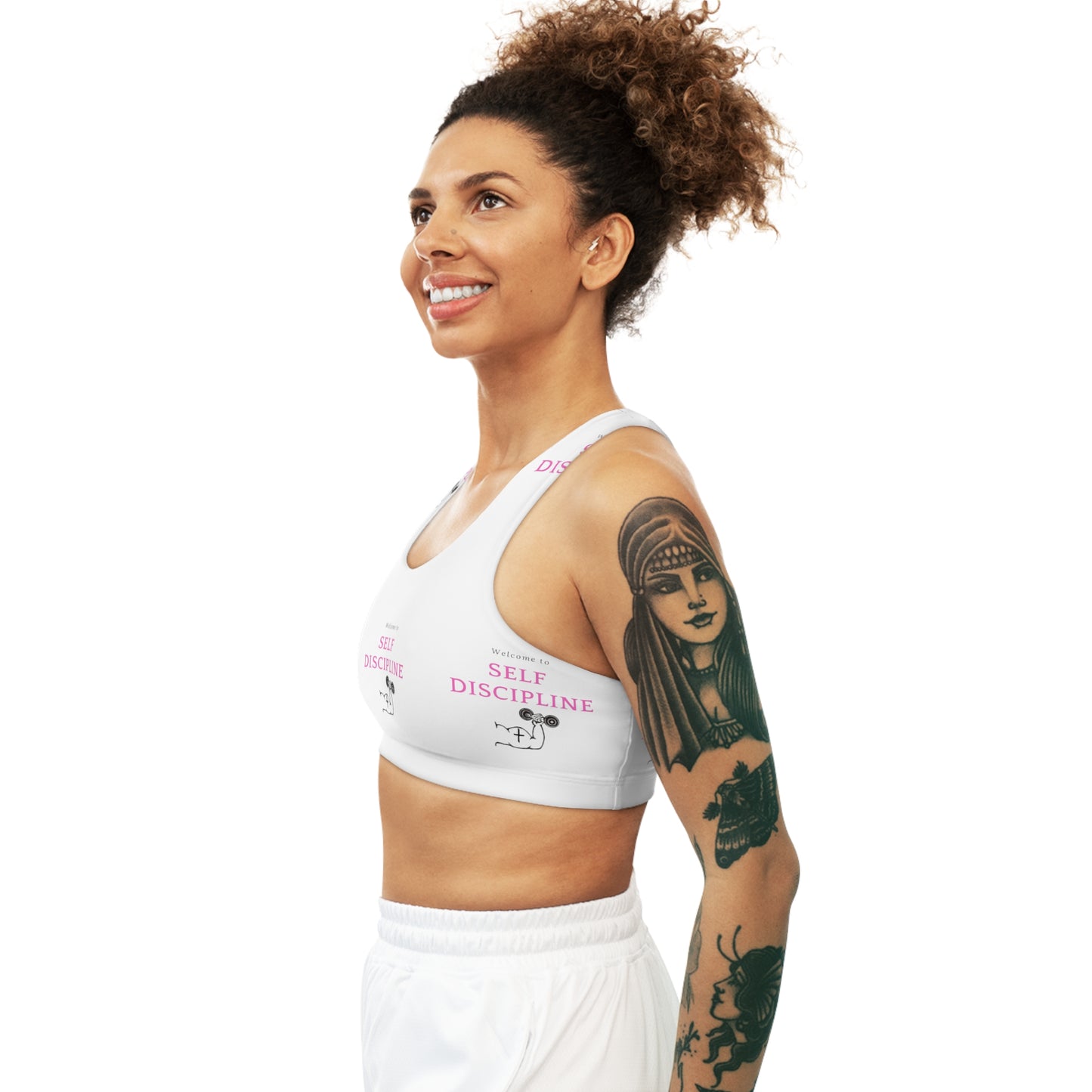 Seamless Sports Bra (AOP)/Welcome to self discipline/pink