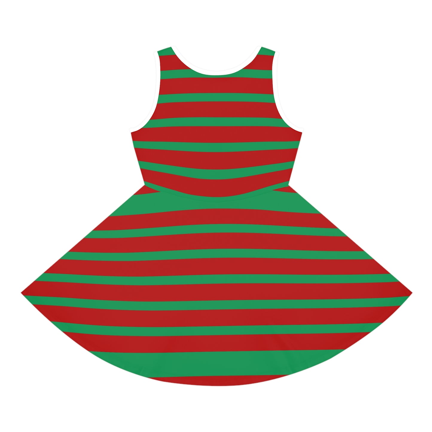 Girls' Sleeveless Holiday Dress (AOP)/Red/Green Striped/ Gingerbread man Riding a Reindeer