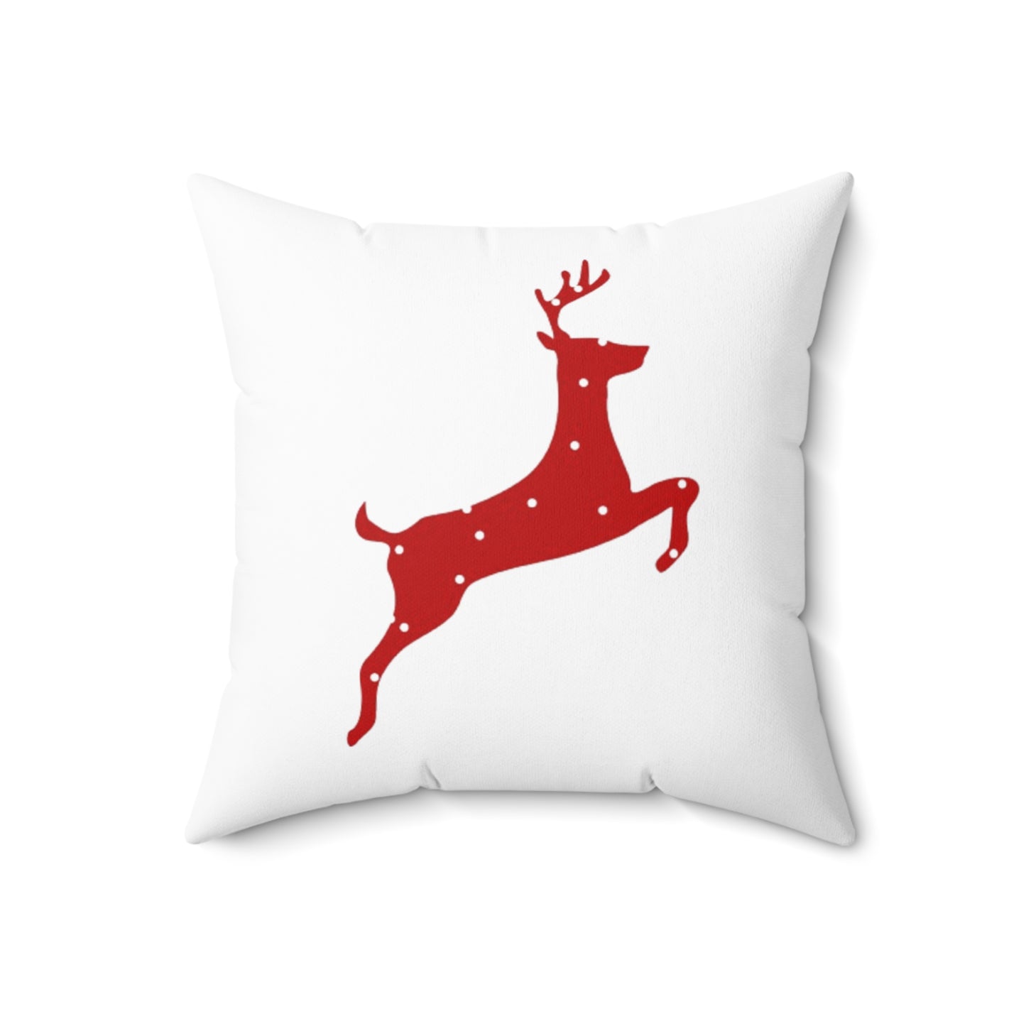 Spun Polyester Square Pillow/ Red Poke a Dot reindeer/Holiday/White