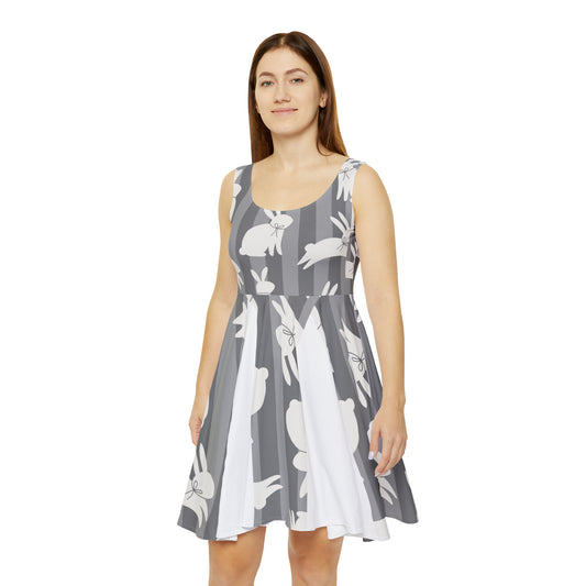 Women's Easter Dress (AOP)/White Bunnies Grey Background