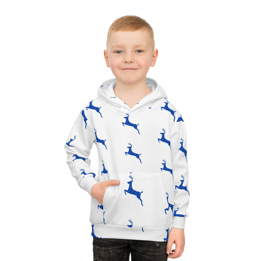 Children's Hoodie (AOP/Blue Poke a Dot Reindeer/White BG