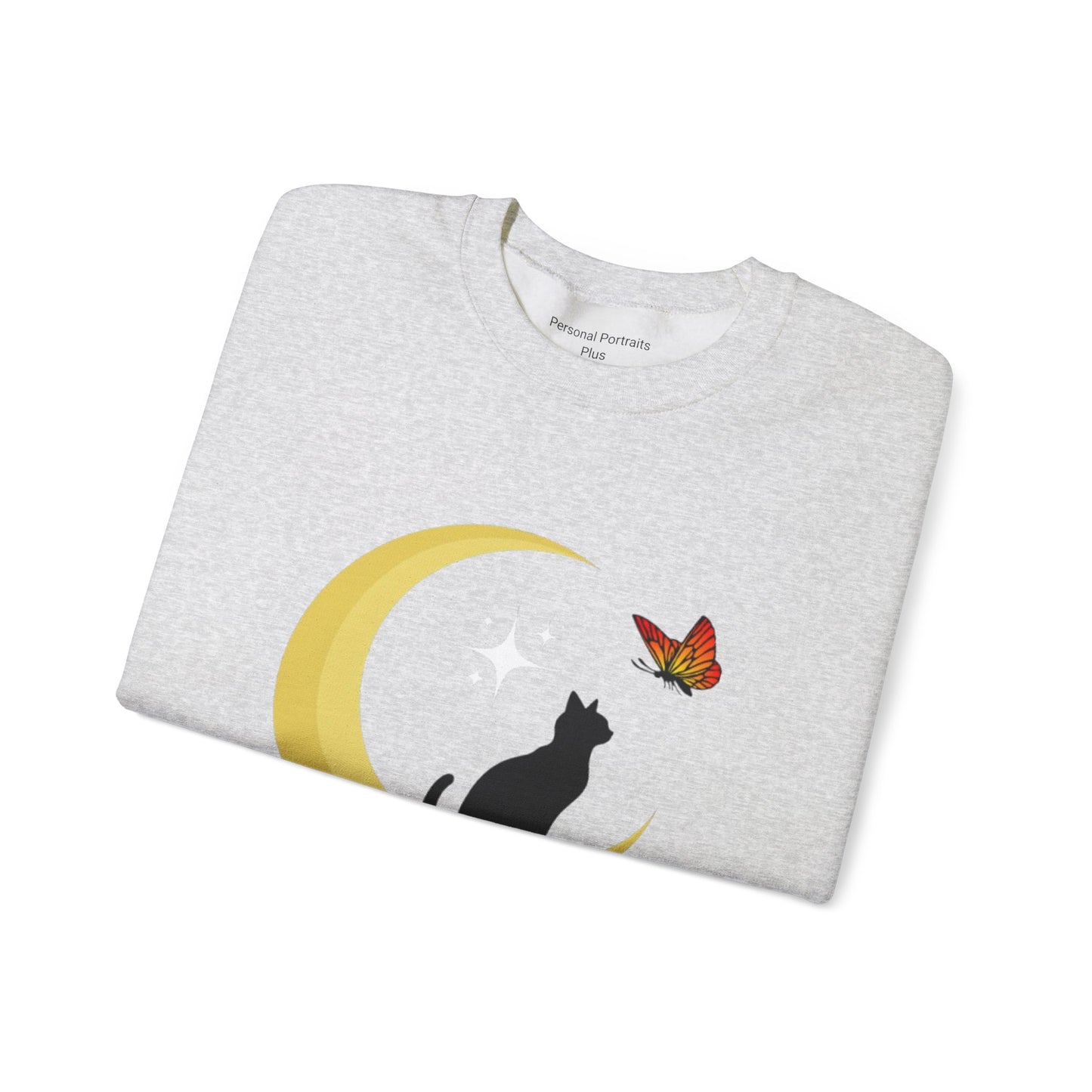 Woman's Heavy Blend™ Crewneck Sweatshirt/ Cat on the moon/White Star/Fall