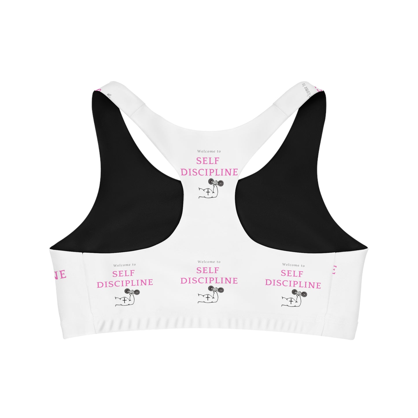 Seamless Sports Bra (AOP)/Welcome to self discipline/pink