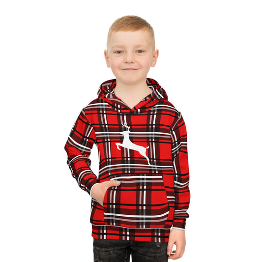 Children's Hoodie (AOP)/Red/Black/White Plaid/ White Reindeer/Holiday