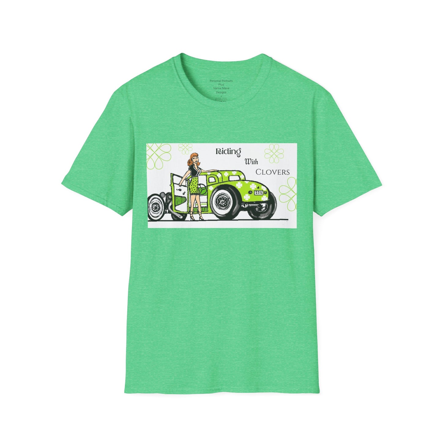 Unisex Softstyle T-Shirt Riding with clovers/ Redhead