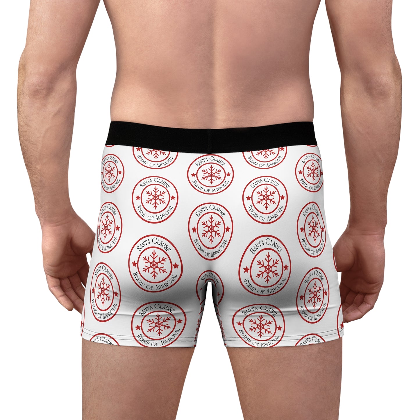 Men's Boxer Briefs (AOP) /Holiday/Santa's stamp of approval/Red/White