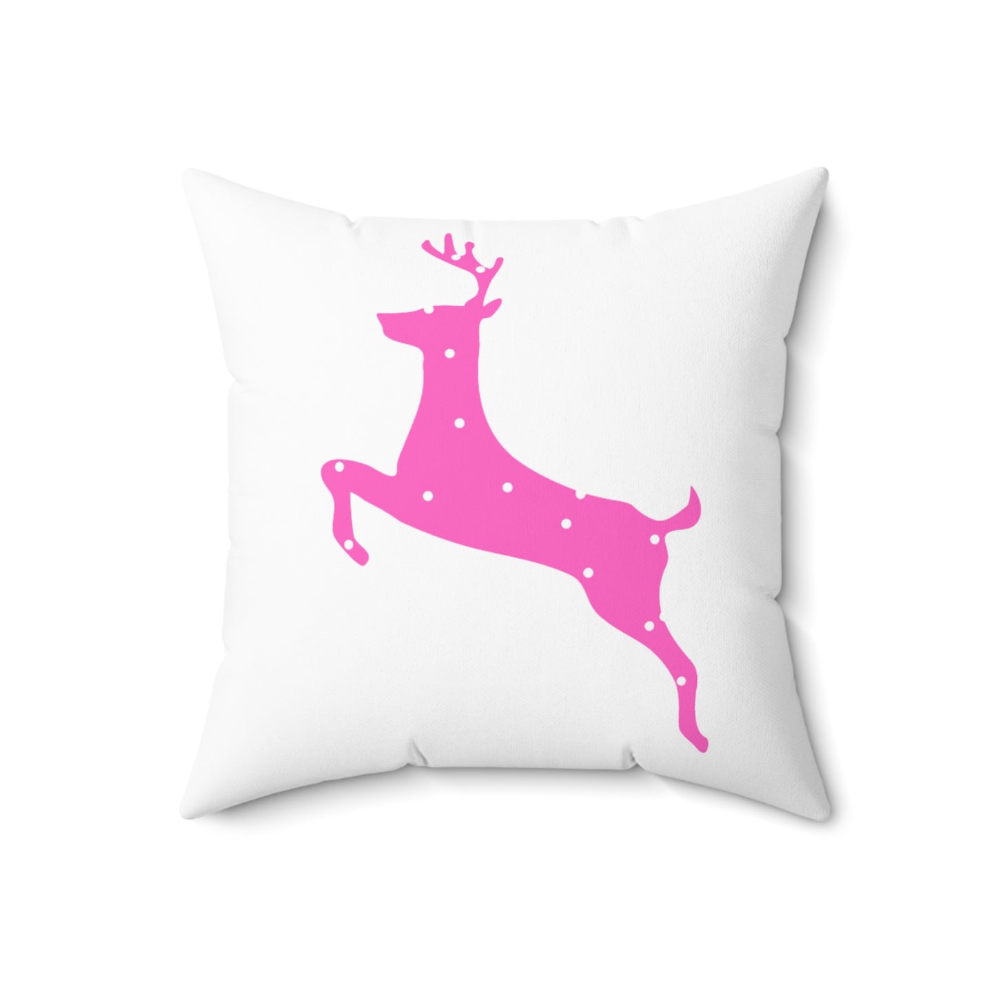 Spun Polyester Square Pillow/Pink Poke a Dot Reindeer/Holiday/White