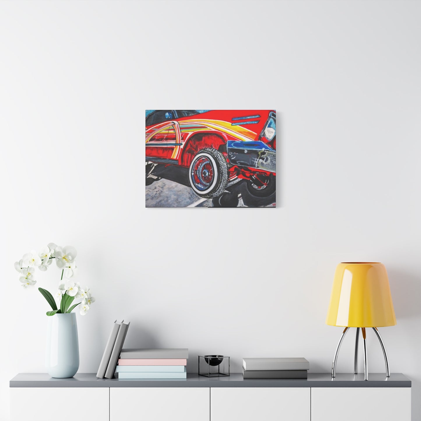 Matte Canvas, Stretched, 1.25" /Acrylic Painted Print/Red Lowrider on Hydraulics