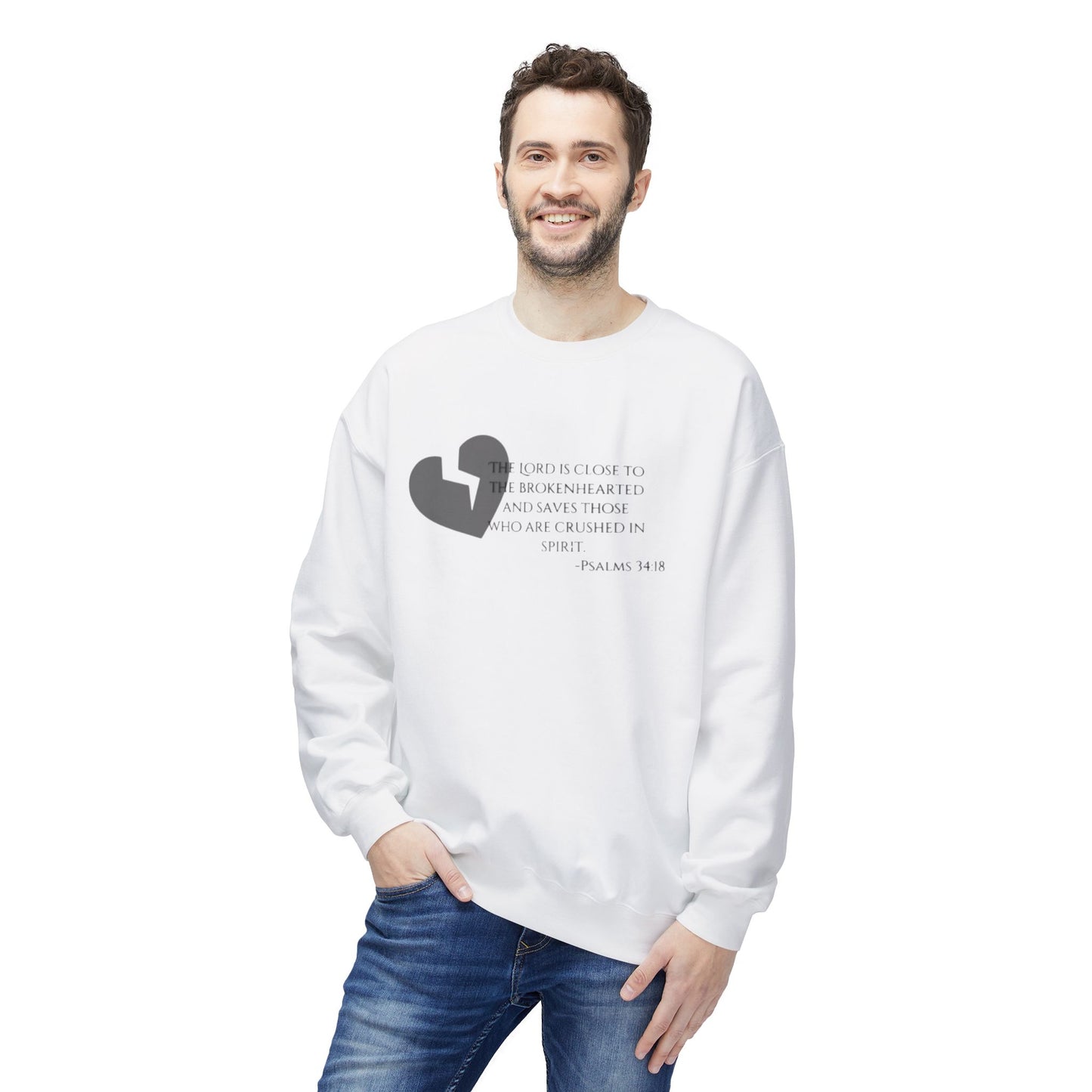 Mens Midweight Softstyle Fleece Crewneck Sweatshirt/Psalms 34:18/Dark Heart