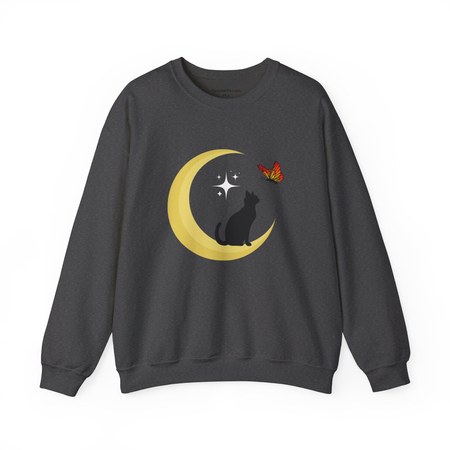 Woman's Heavy Blend™ Crewneck Sweatshirt/ Cat on the moon/White Star/Fall