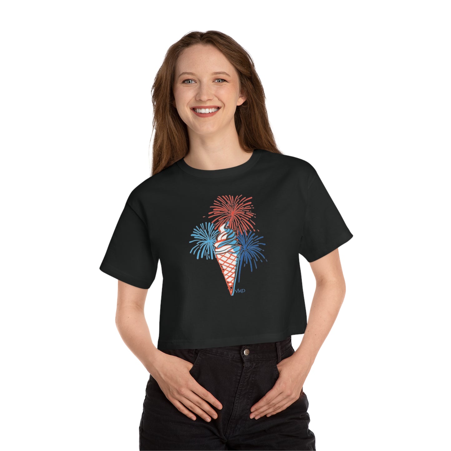 Champion Women's Cropped T-Shirt/4th of July/Fireworks/Ice Cream