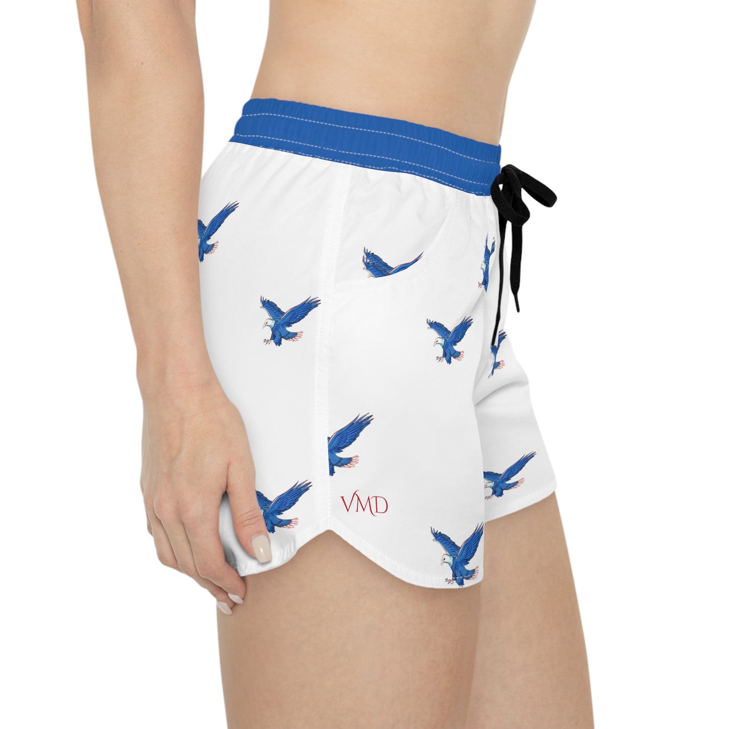 Women's Casual Shorts (AOP)/American Bald Eagle/Blue Waistband