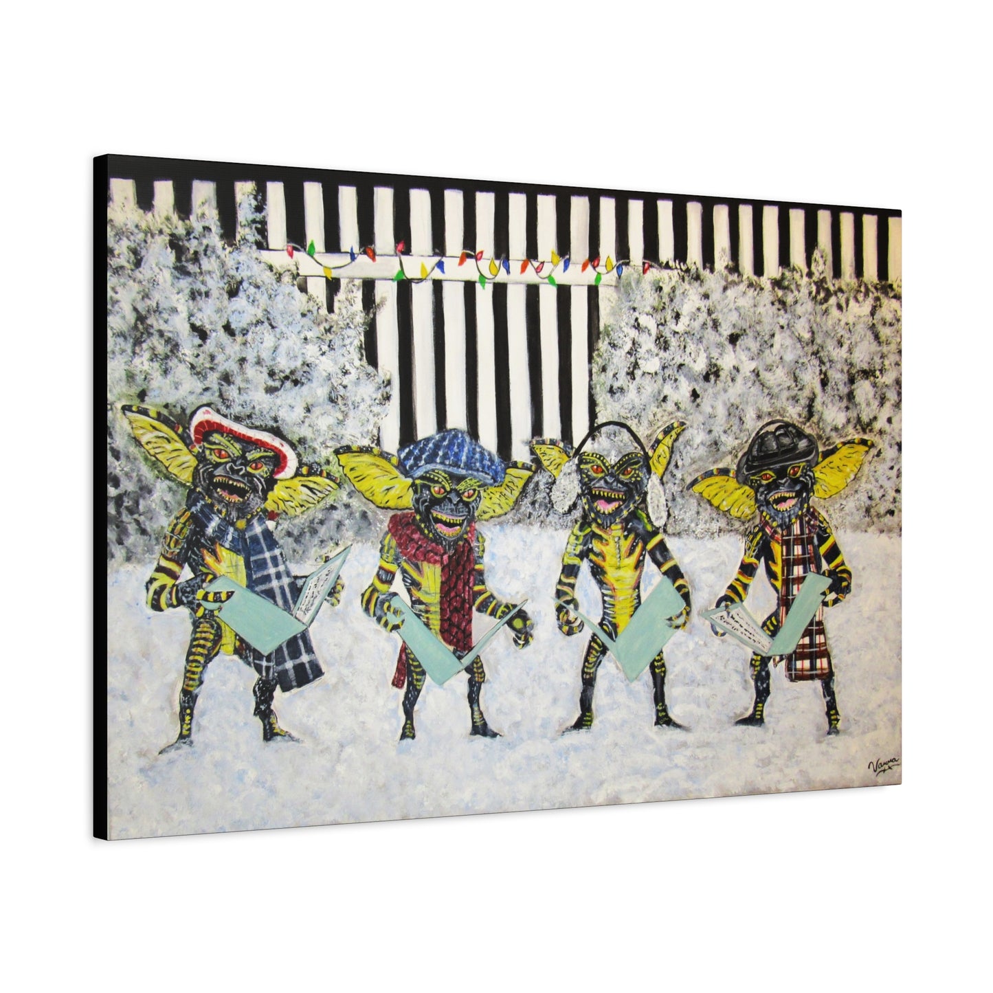 Matte Canvas, Stretched, 1.25"/ Acrylic Painting Print/ Caroling Gremlins