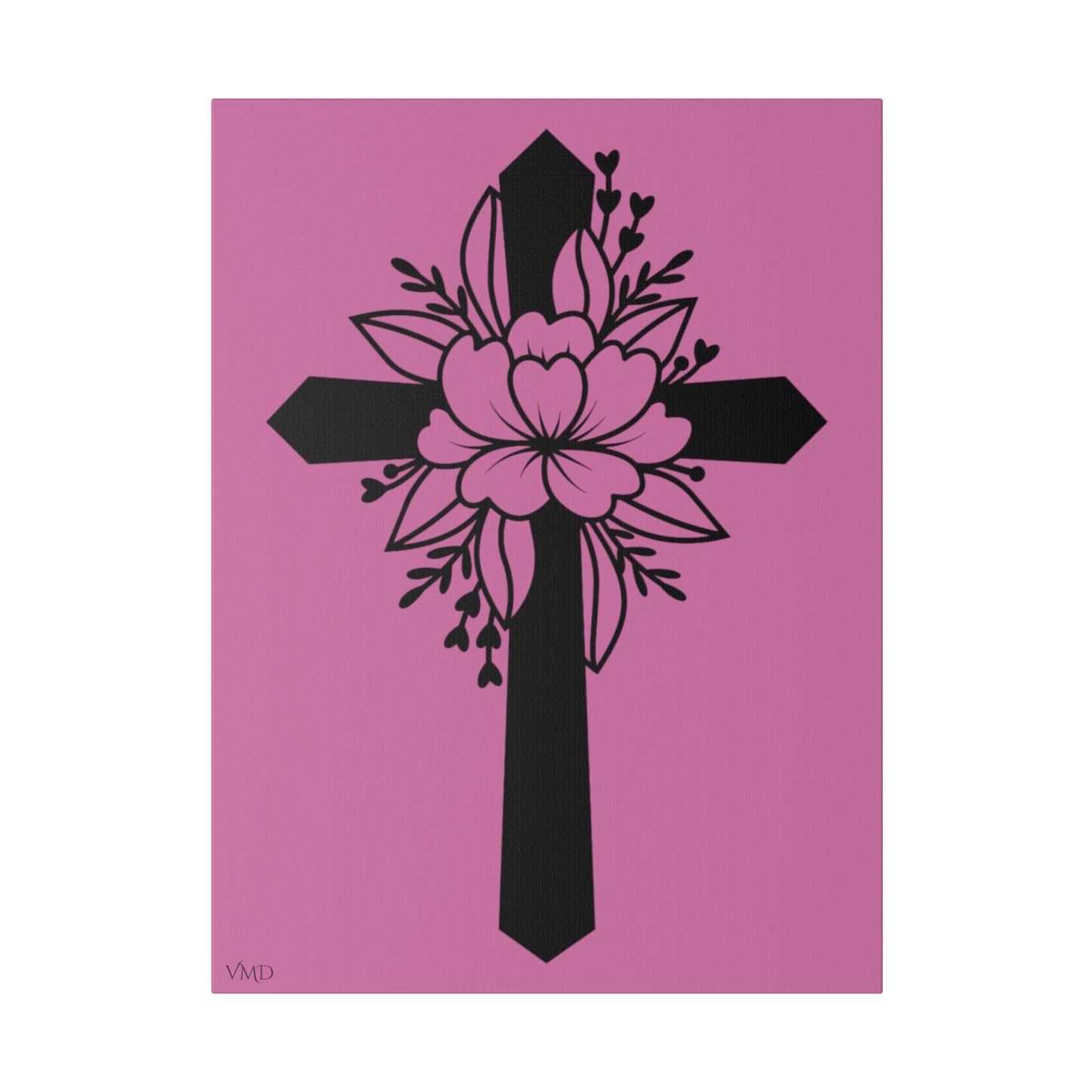 Digital Portrait Print, 0.75"/Floral Cross/Pink BG