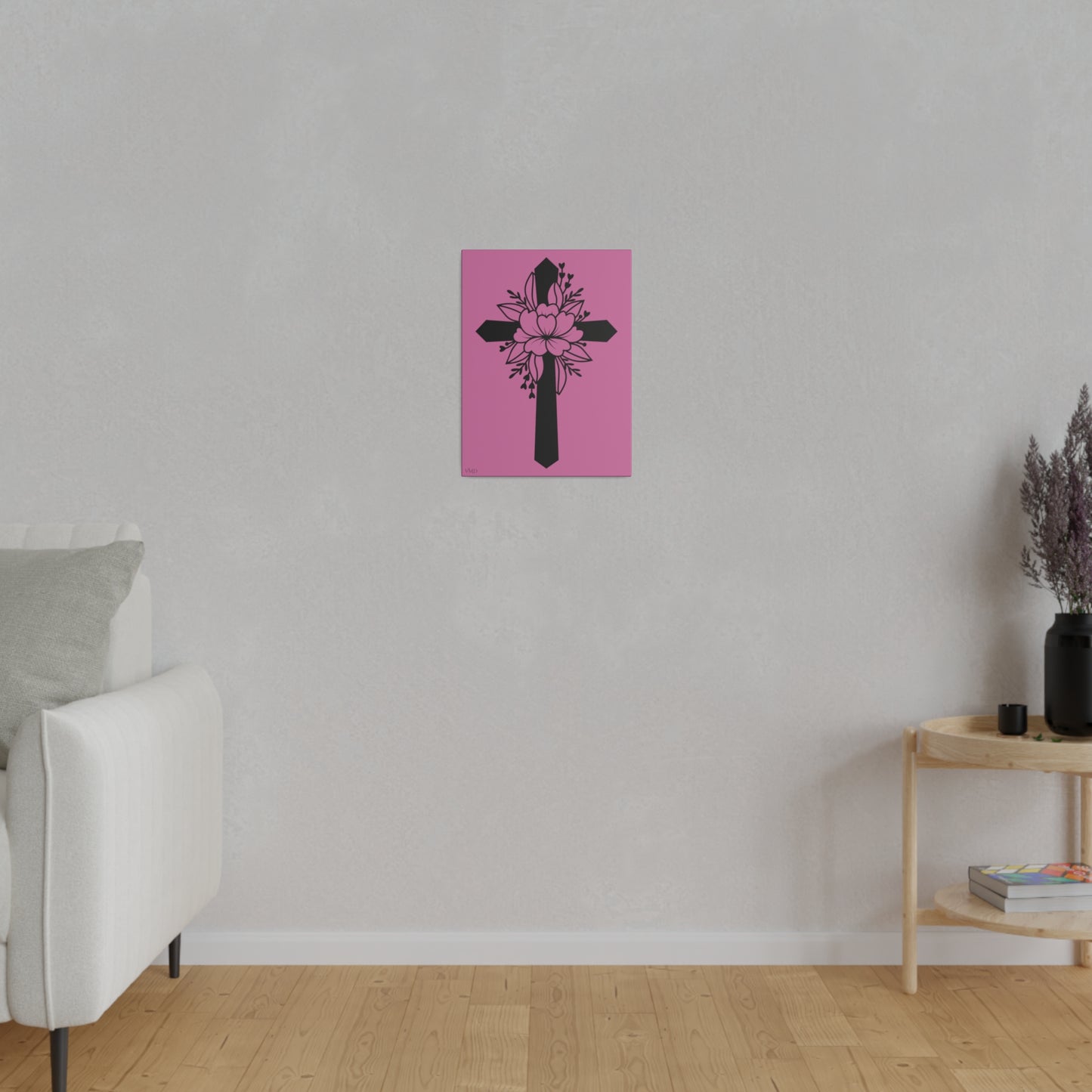 Digital Portrait Print, 0.75"/Floral Cross/Pink BG