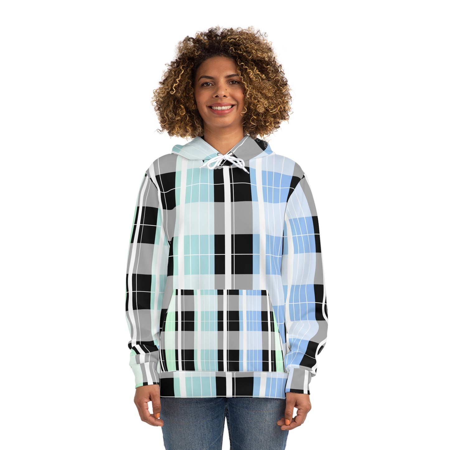 unisex Hoodie (AOP)/ Pastel Plaid/Gradient Green/Blue