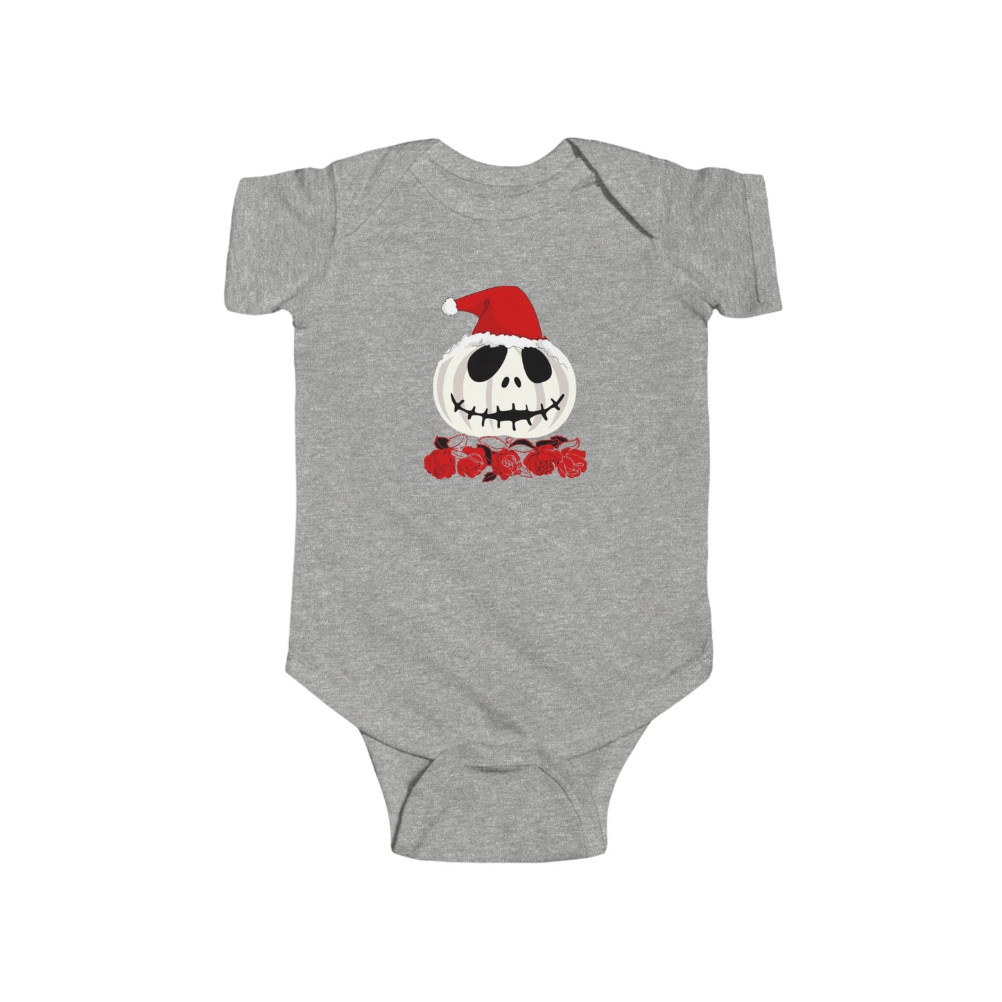 Infant Fine Jersey Bodysuit/ White Jack O Lantern Red Santa Hat/ Red Roses