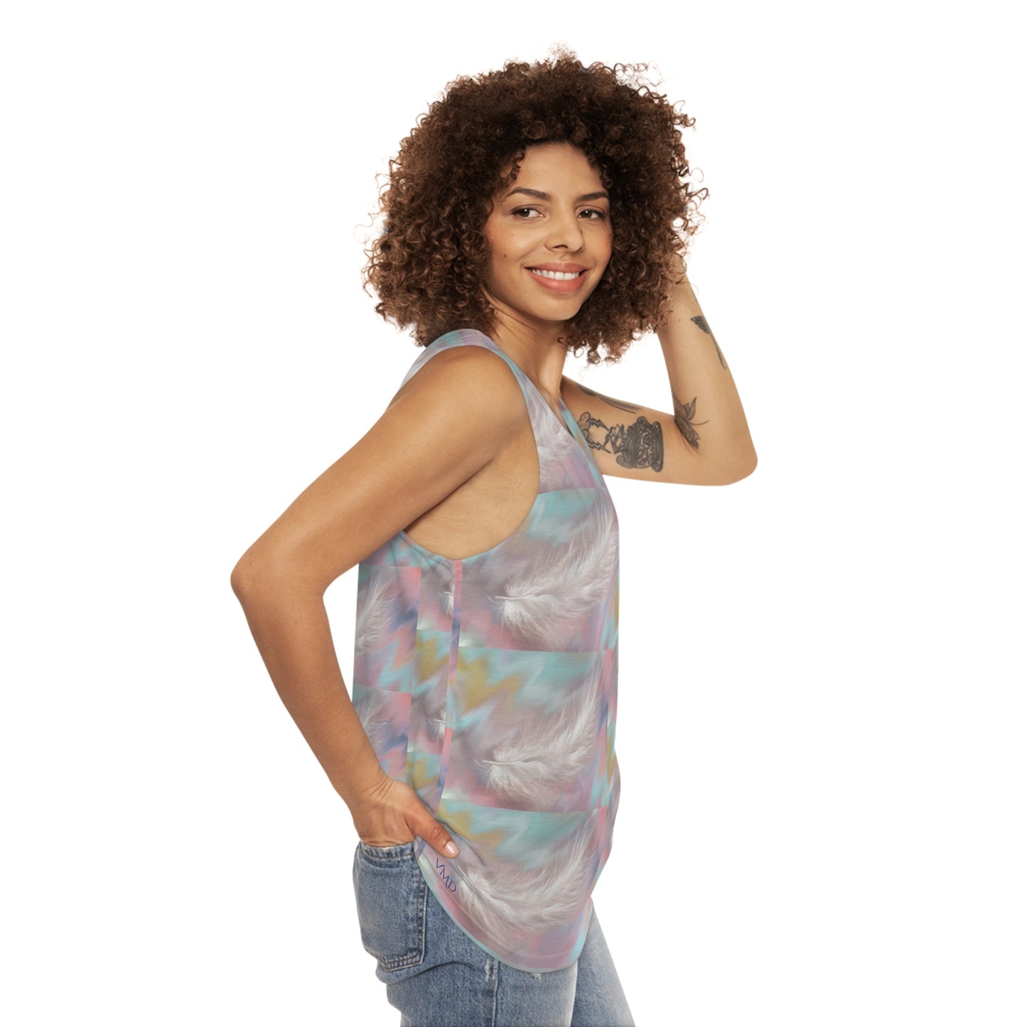 Womans Tank Top (AOP)/Feathers/white