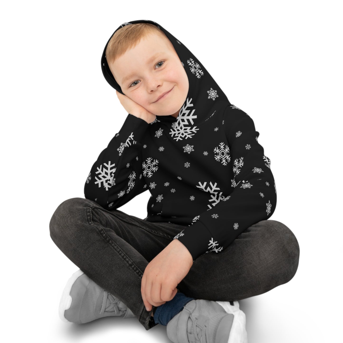 Children's Hoodie (AOP)/White Snowflakes /Black/ BG