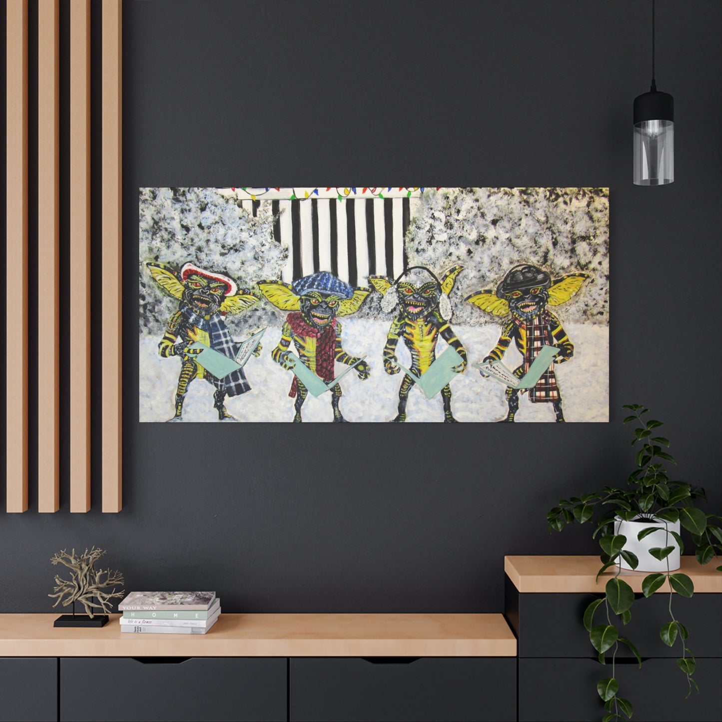 Matte Canvas, Stretched, 1.25"/ Acrylic Painting Print/ Caroling Gremlins