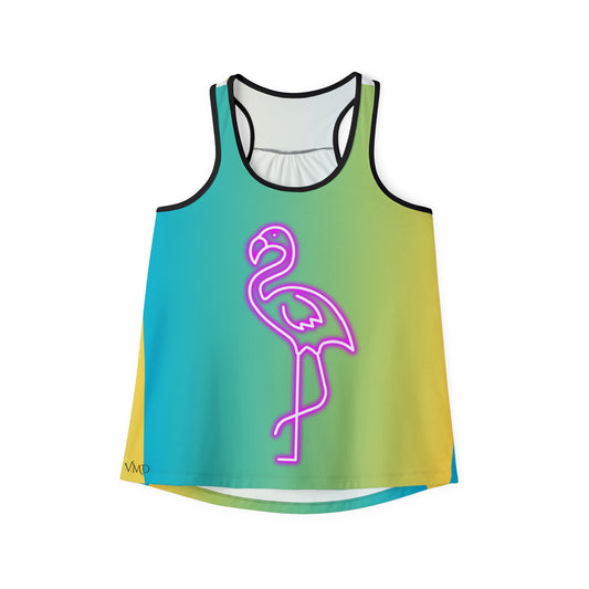 Women's Tank Top (AOP)/Neon Pink Flamingo/Blue/Yellow Gradient