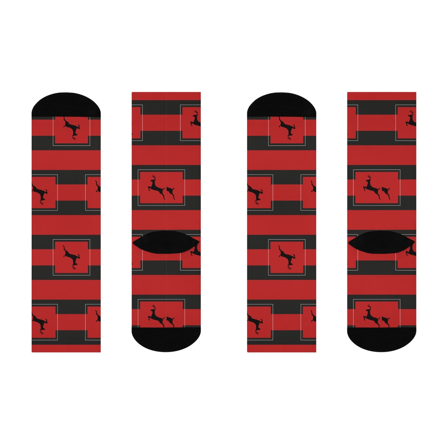 Cushioned Crew Socks Holiday/Reindeer/Black/Red striped